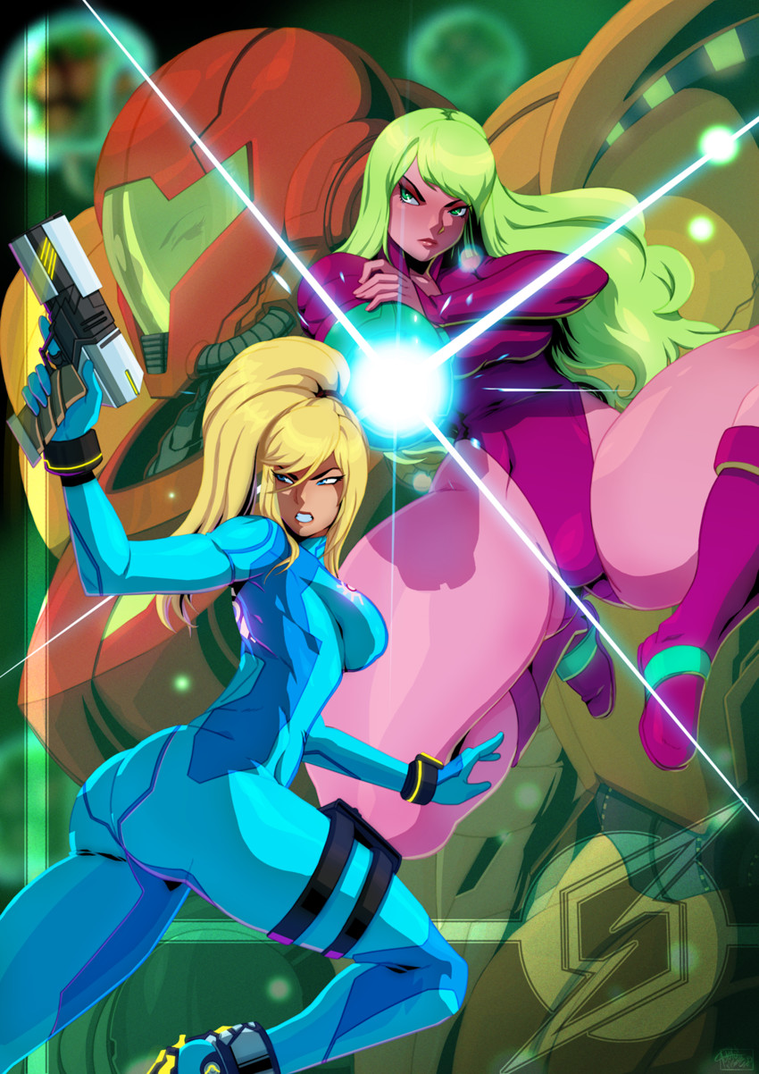 samus aran and justin bailey (super smash bros. and 2 more) drawn by tovio_rogers