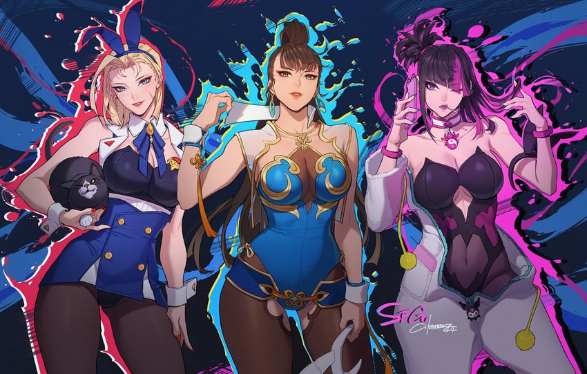 chun-li, cammy white, and han juri (street fighter) drawn by citemer