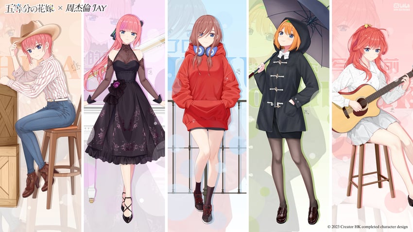 nakano nino, nakano miku, nakano yotsuba, nakano ichika, and nakano itsuki (go-toubun no hanayome) drawn by asuka_hk