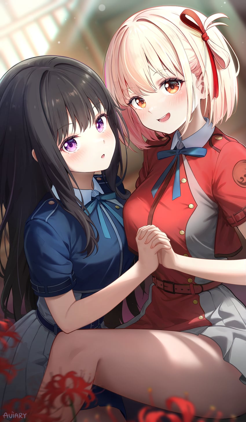 nishikigi chisato and inoue takina (lycoris recoil) drawn by aviary