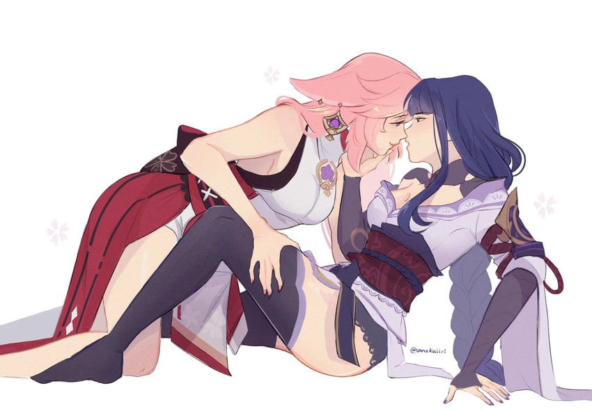 raiden shogun and yae miko (genshin impact) drawn by vanekairi