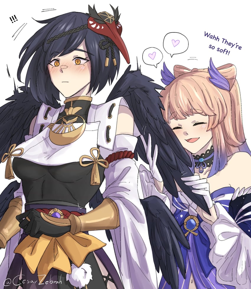 sangonomiya kokomi and kujou sara (genshin impact) drawn by cesar_zebrah