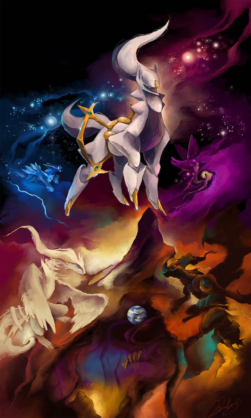 giratina, reshiram, arceus, zekrom, dialga, and 1 more (pokemon) drawn by kimbo-demonica