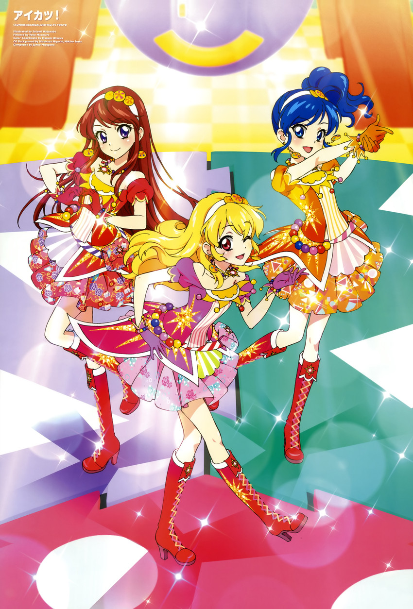 hoshimiya ichigo, kiriya aoi, and shibuki ran (aikatsu! and 1 more) drawn by watanabe_satomi