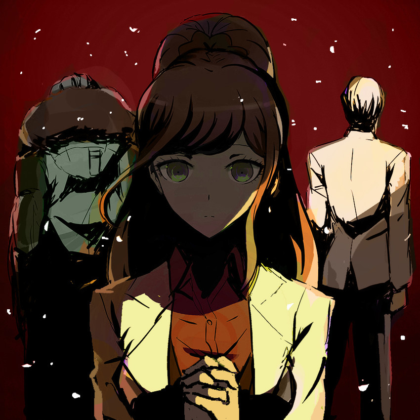yukizome chisa, sakakura juuzou, and munakata kyousuke (danganronpa and 1 more) drawn by qosic