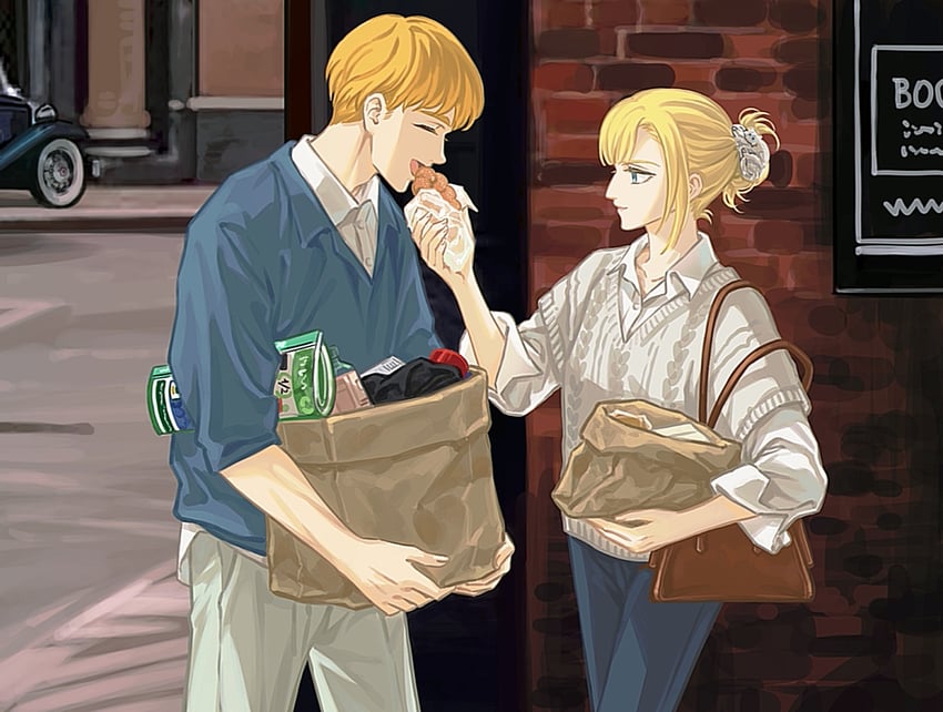 armin arlert and annie leonhart (shingeki no kyojin) drawn by yi_(199702090505)