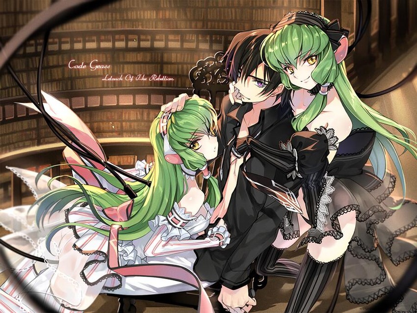 c.c., lelouch vi britannia, and chii (code geass and 1 more) drawn by creayus