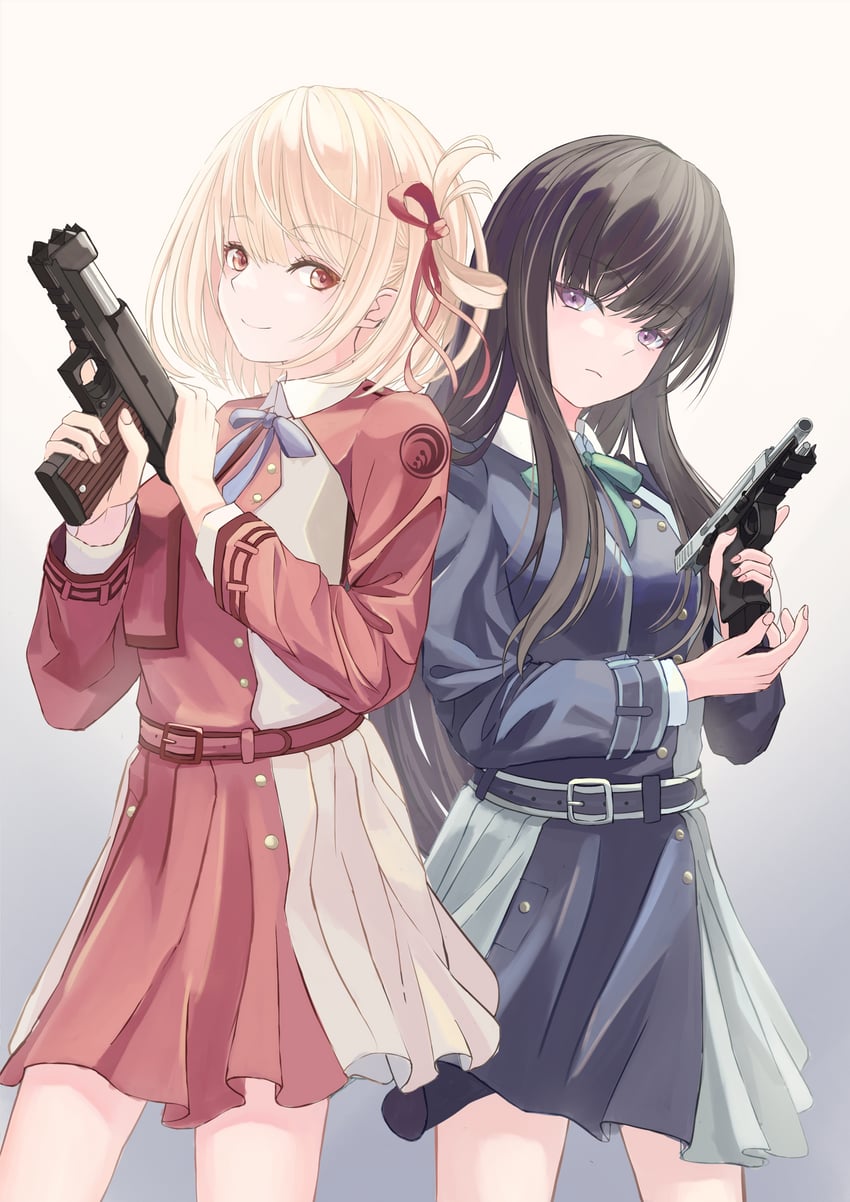 nishikigi chisato and inoue takina (lycoris recoil) drawn by febry