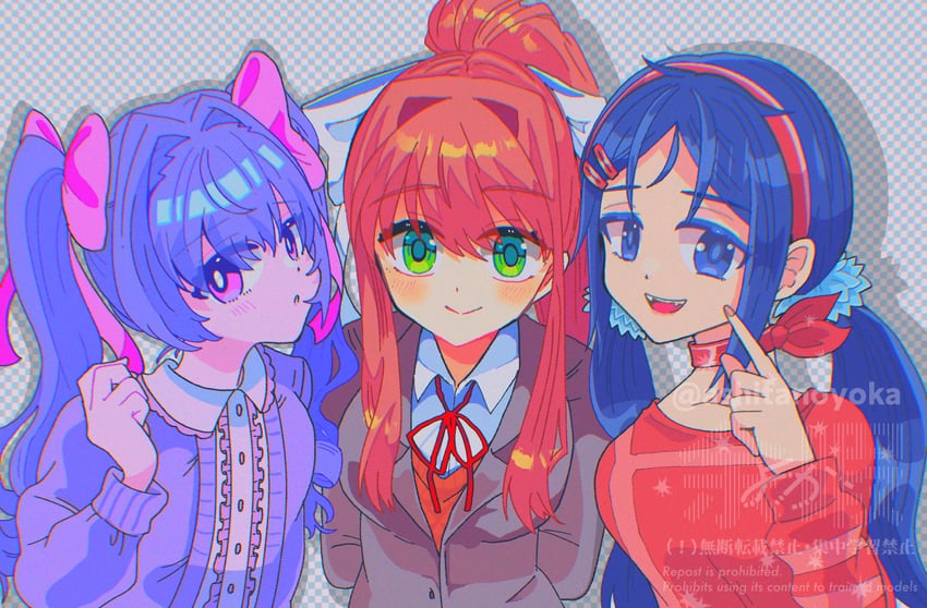 monika, mita, crazy mita, and unknown woman (doki doki literature club and 2 more) drawn by yoka