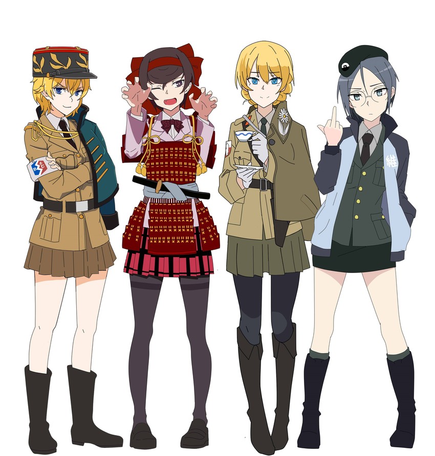 darjeeling, rumi, tsuruki shizuka, jajka, and asparagus (girls und panzer and 1 more) drawn by wani_(perfect_han)