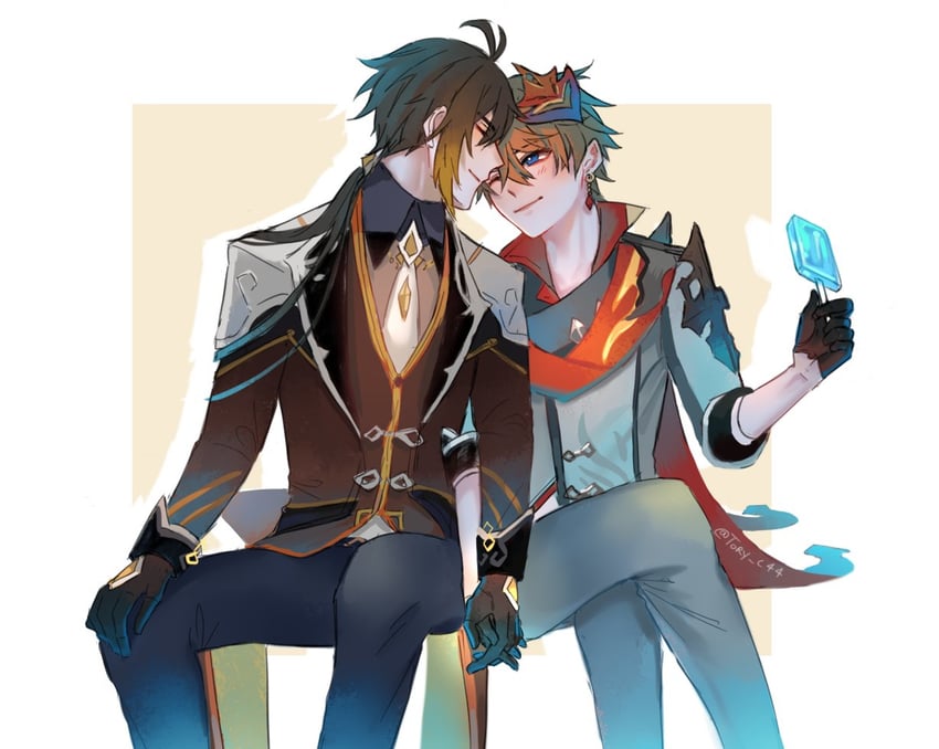 zhongli and tartaglia (genshin impact) drawn by tory_c44