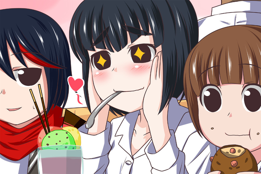 matoi ryuuko, kiryuuin satsuki, mankanshoku mako, and gamagoori ira (kill la kill) drawn by nishi_koutarou