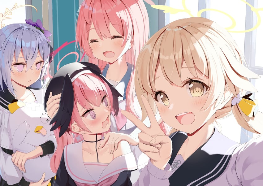 koharu, hanako, hifumi, azusa, and peroro (blue archive) drawn by matcha_(user_yyss8744)