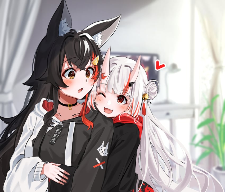 ookami mio and nakiri ayame (hololive) drawn by daichi_(daichi_catcat)