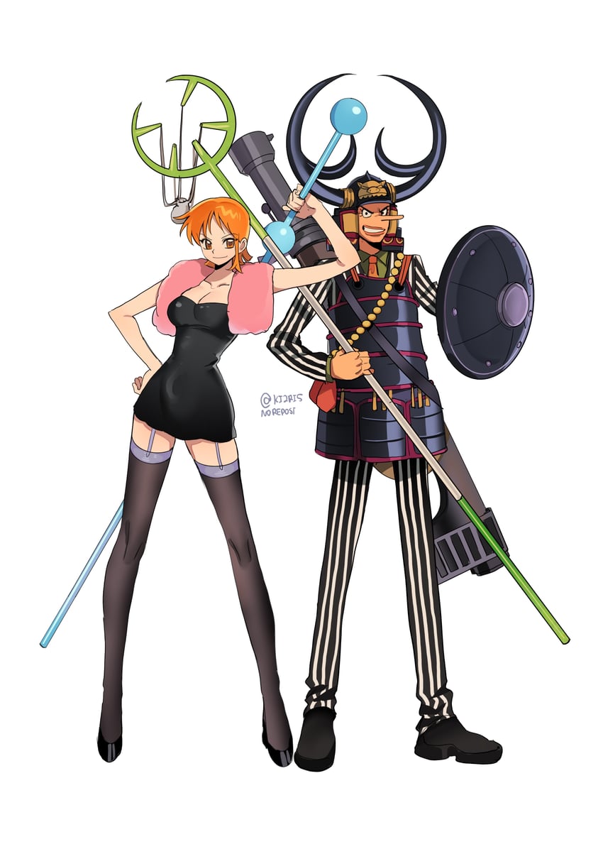nami and usopp (one piece and 1 more) drawn by ki2ri5