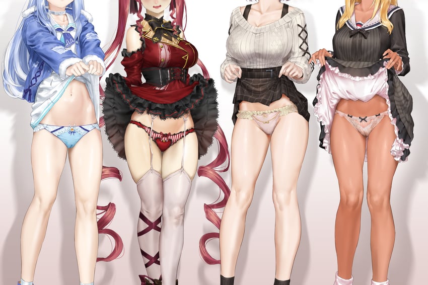 houshou marine, usada pekora, shirogane noel, and shiranui flare (hololive) drawn by kuroi_suna