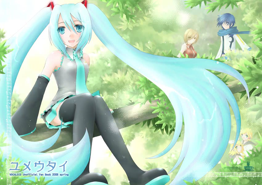 hatsune miku, kagamine rin, kagamine len, kaito, and meiko (vocaloid) drawn by minyo