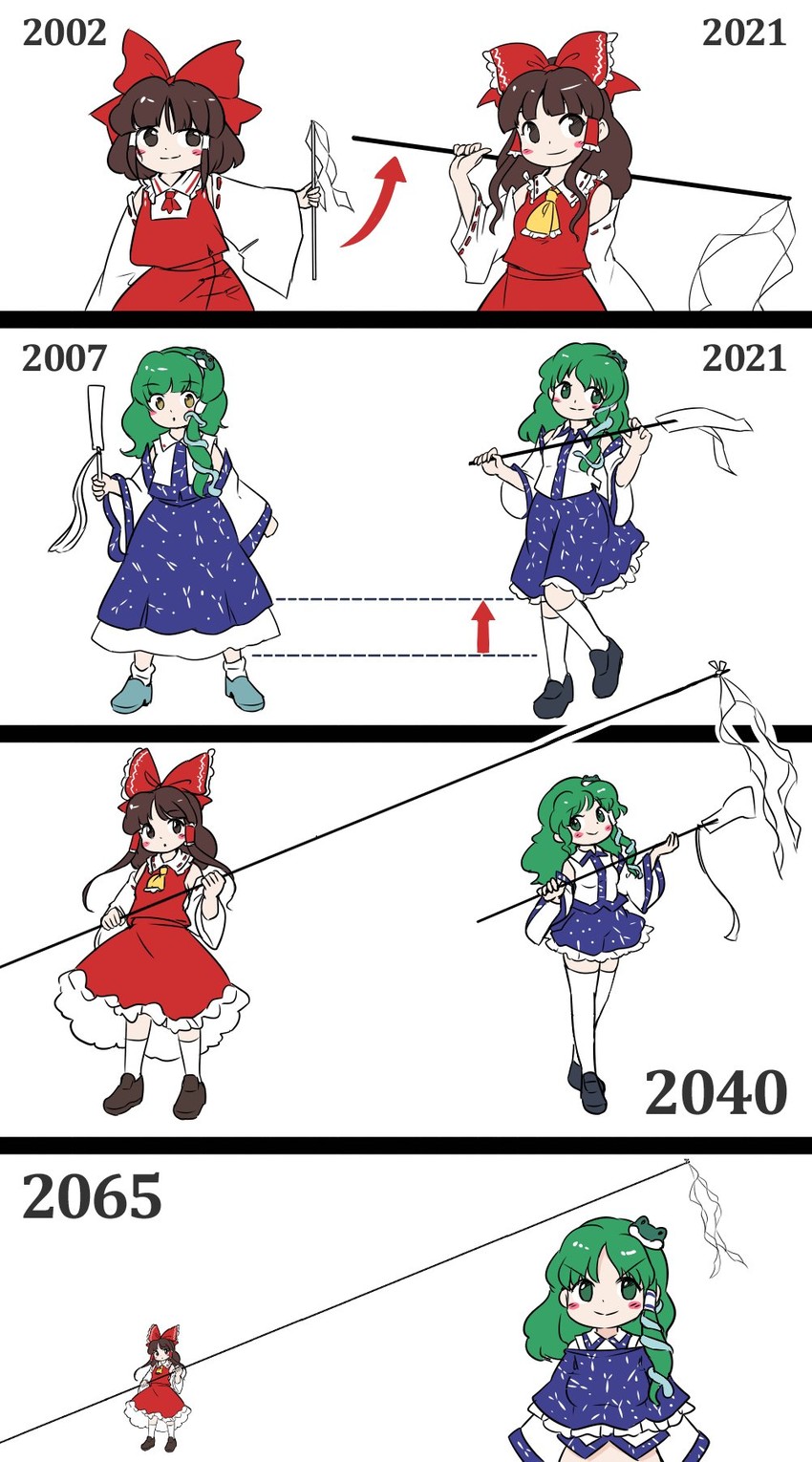hakurei reimu and kochiya sanae (touhou and 3 more) drawn by itatatata