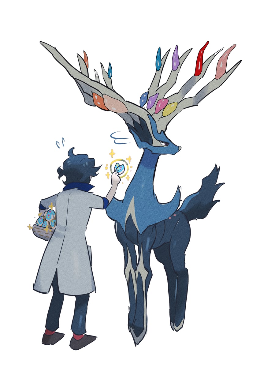 professor sycamore and xerneas (pokemon and 1 more) drawn by meiji_(meijihoney)