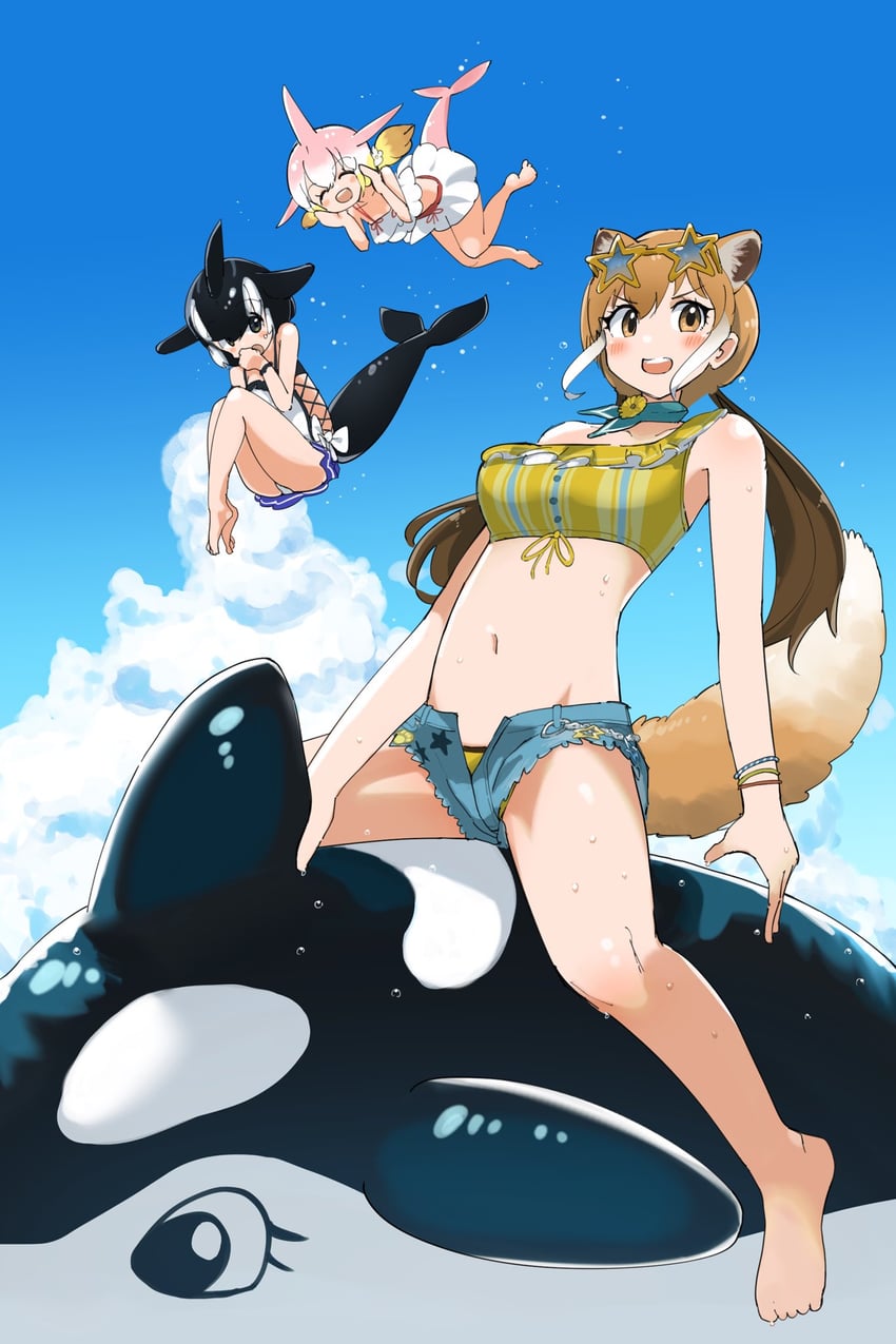 chinese white dolphin, orca, and maned wolf (kemono friends and 1 more) drawn by iwa_(iwafish)