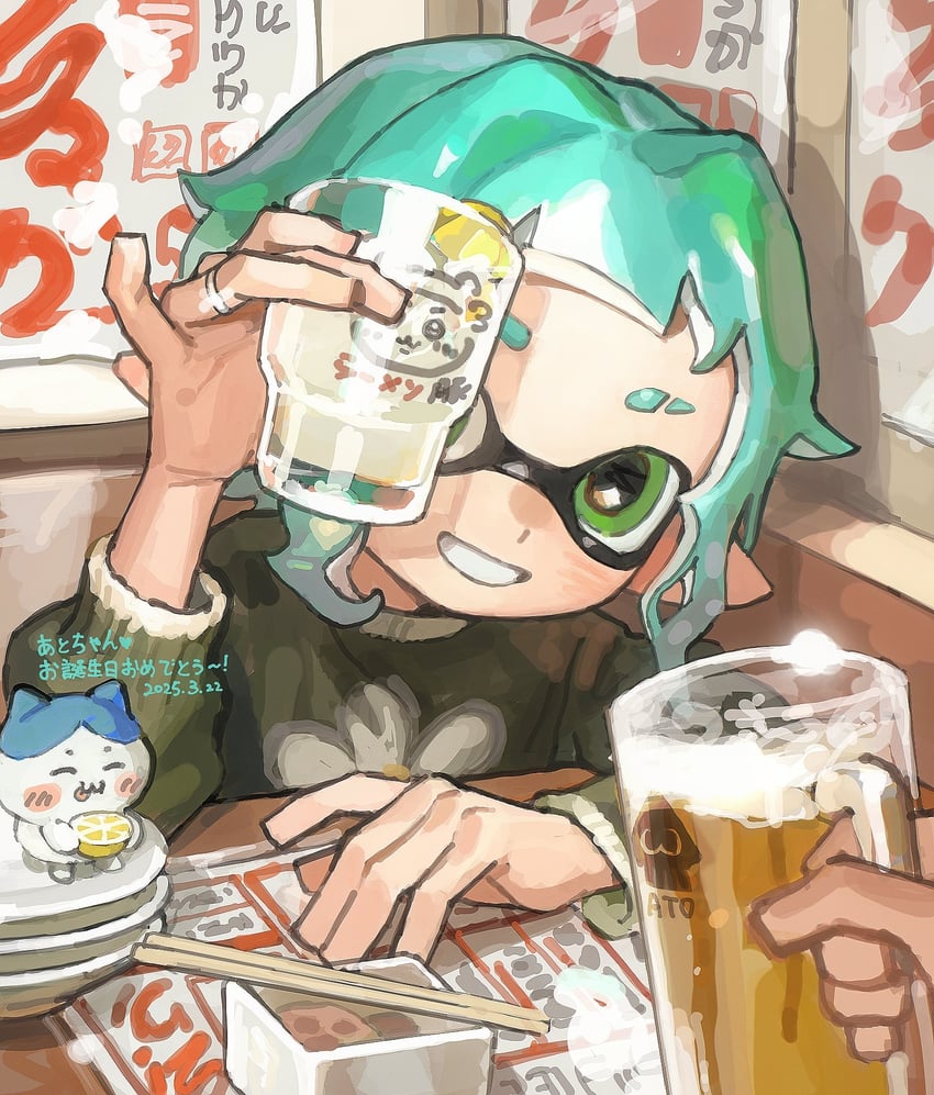 inkling player character, inkling girl, and hachiware (splatoon and 1 more) drawn by miko_(15476997)
