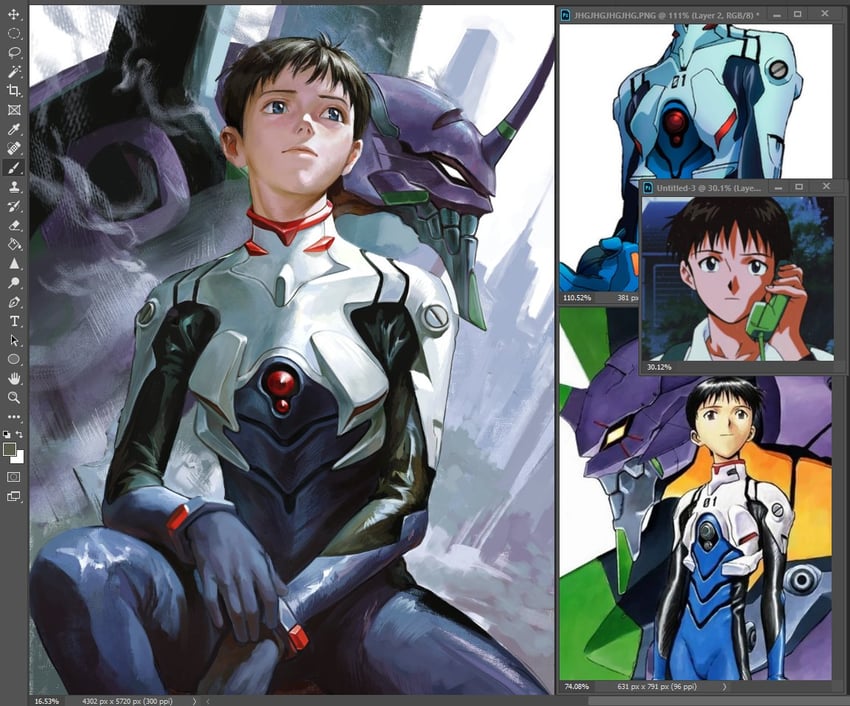 ikari shinji (neon genesis evangelion) drawn by sabertoon_artt and sadamoto_yoshiyuki
