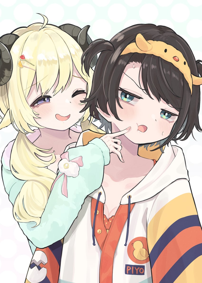 oozora subaru and tsunomaki watame (hololive) drawn by bankamba