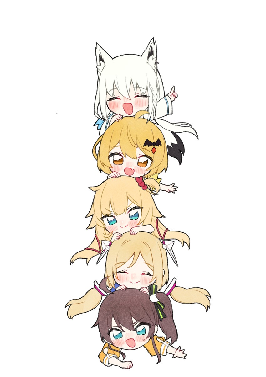 shirakami fubuki, natsuiro matsuri, akai haato, aki rosenthal, and yozora mel (hololive) drawn by neru_(flareuptf1)