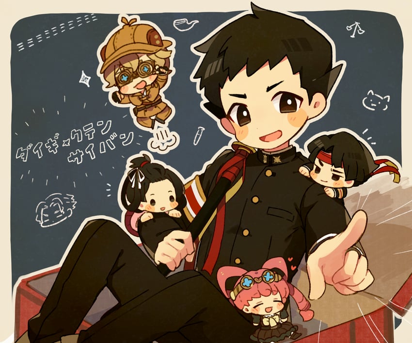 ryunosuke naruhodo, kazuma asogi, herlock sholmes, susato mikotoba, and iris wilson (ace attorney and 1 more) drawn by shapeson