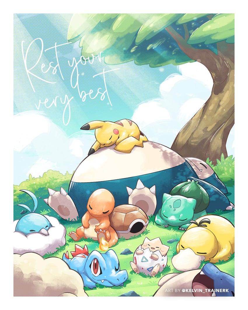 pikachu, bulbasaur, squirtle, charmander, snorlax, and 5 more (pokemon and 1 more) drawn by kelvin-trainerk