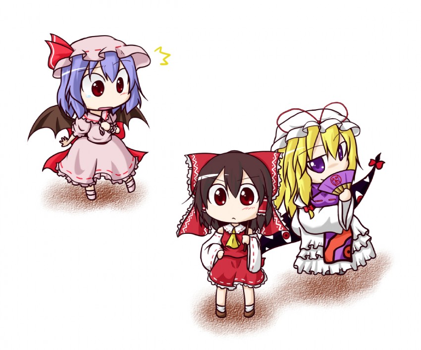hakurei reimu, remilia scarlet, and yakumo yukari (touhou) drawn by gokei