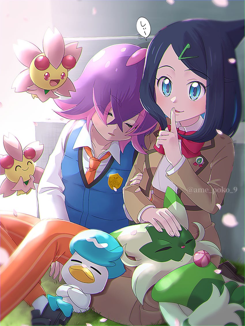 sprigatito, liko, quaxly, dot, and floragato (pokemon and 1 more) drawn by amedamaneko