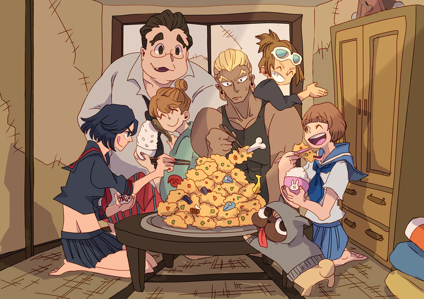 matoi ryuuko, senketsu, mankanshoku mako, gamagoori ira, guts, and 3 more (kill la kill) drawn by kotaro_(_toyokawawawa_)