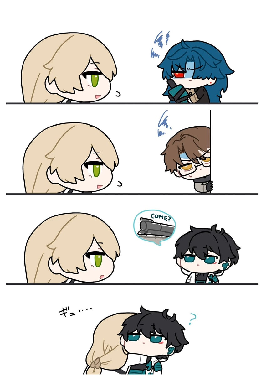 dan heng, blade, welt yang, and luocha (honkai and 1 more) drawn by omochi_binta