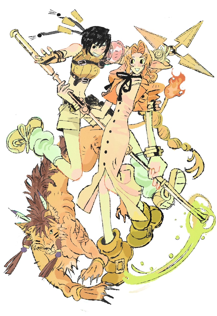 aerith gainsborough, yuffie kisaragi, and red xiii (final fantasy and 3 more) drawn by jaysoysaucee