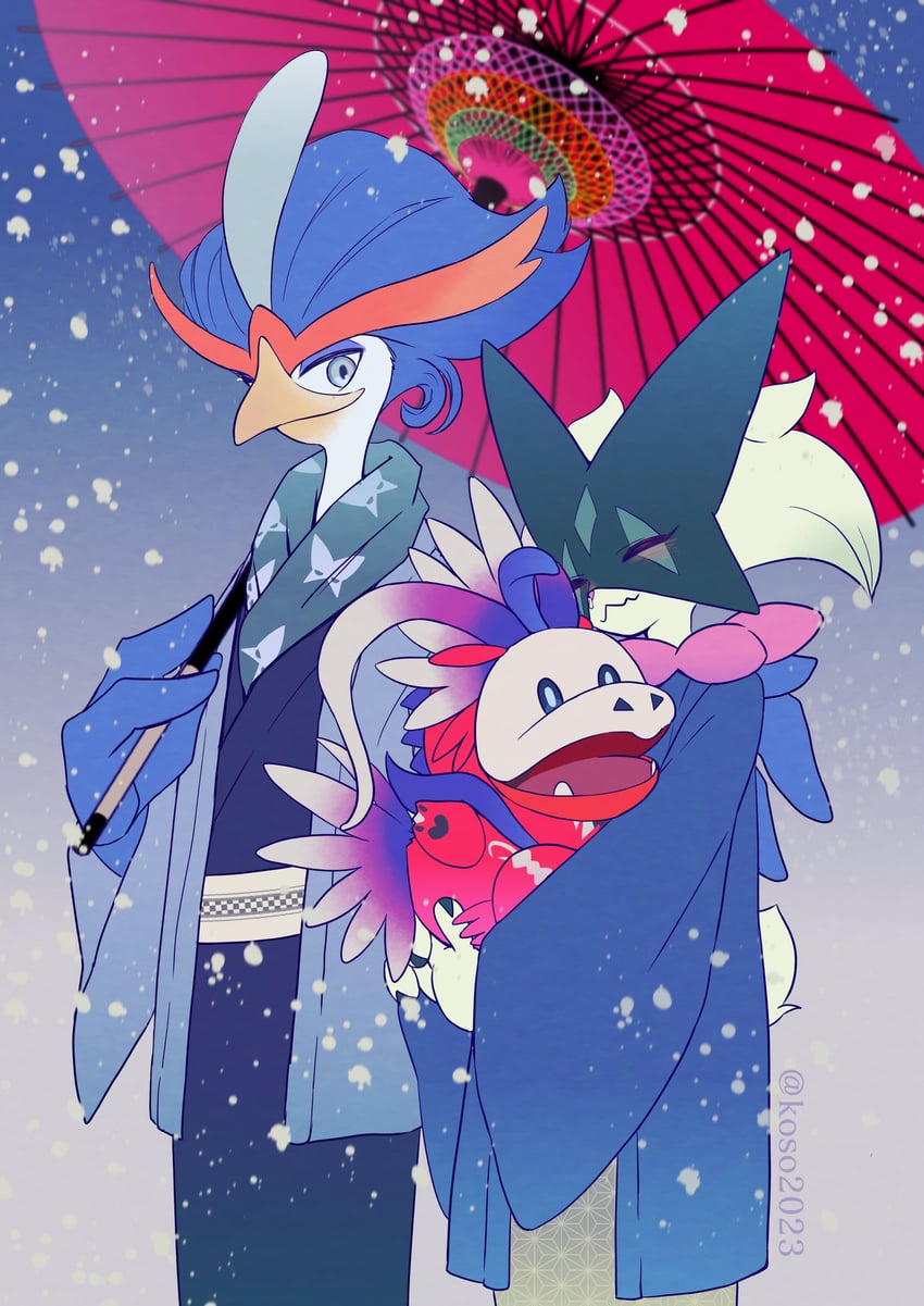 meowscarada, fuecoco, koraidon, and quaquaval (pokemon) drawn by koso2023