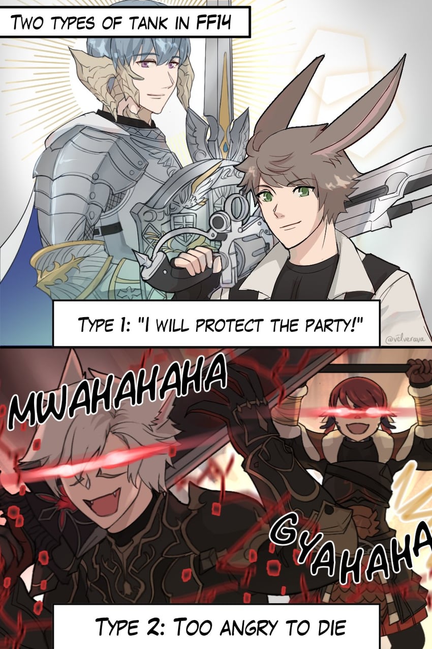 warrior of light, paladin, dark knight, warrior, and gunbreaker (final fantasy and 1 more) drawn by velverava
