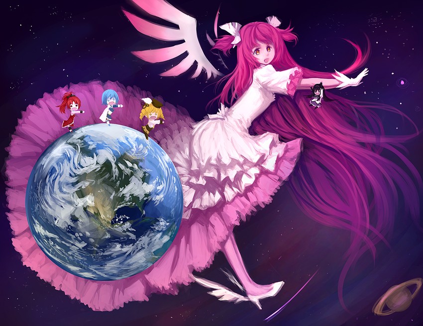 akemi homura, kaname madoka, miki sayaka, sakura kyoko, tomoe mami, and 1 more (mahou shoujo madoka magica and 1 more) drawn by blackrabbitsoul
