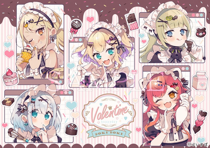 kurumi noah, nekota tsuna, kaga sumire, kaminari qpi, and hanabusa lisa (vspo! and 1 more) drawn by uekura_eku