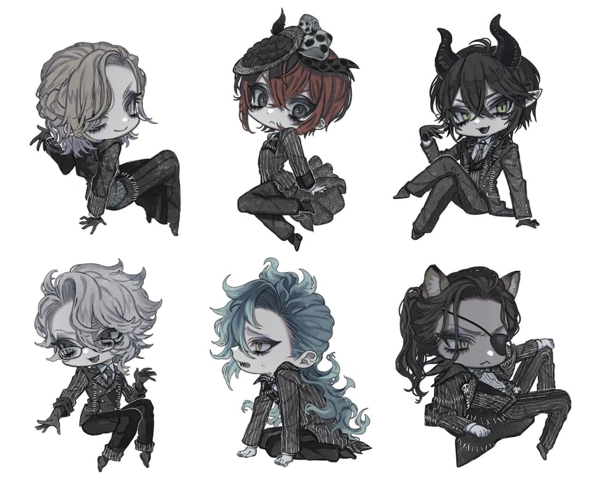 leona kingscholar, azul ashengrotto, idia shroud, riddle rosehearts, malleus draconia, and 1 more (twisted wonderland) drawn by kajino