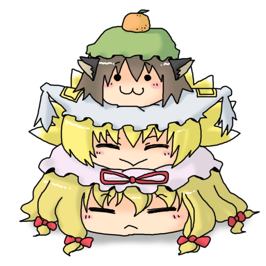 yakumo yukari, yakumo ran, and chen (touhou) drawn by abekawa