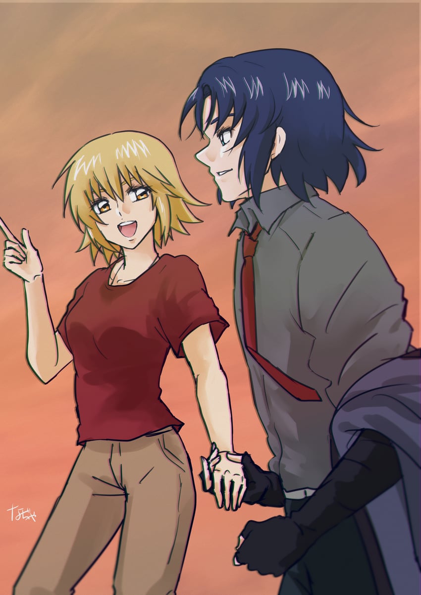 cagalli yula athha and athrun zala (gundam and 2 more) drawn by nagisa_(nagi7mayn)