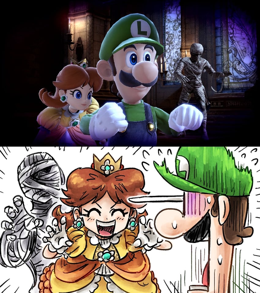 luigi and princess daisy (mario and 3 more) drawn by kicdon