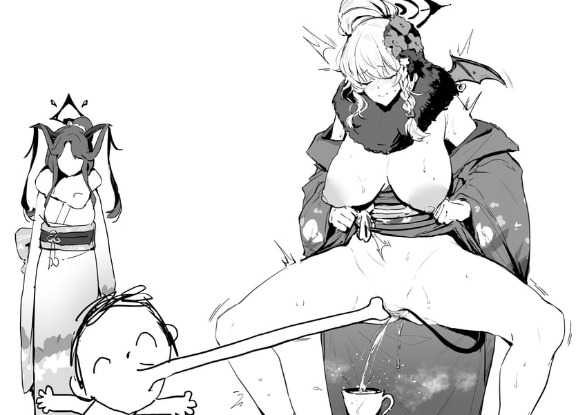 sensei, doodle sensei, haruna, and fuuka (blue archive) drawn by thirty_8ght