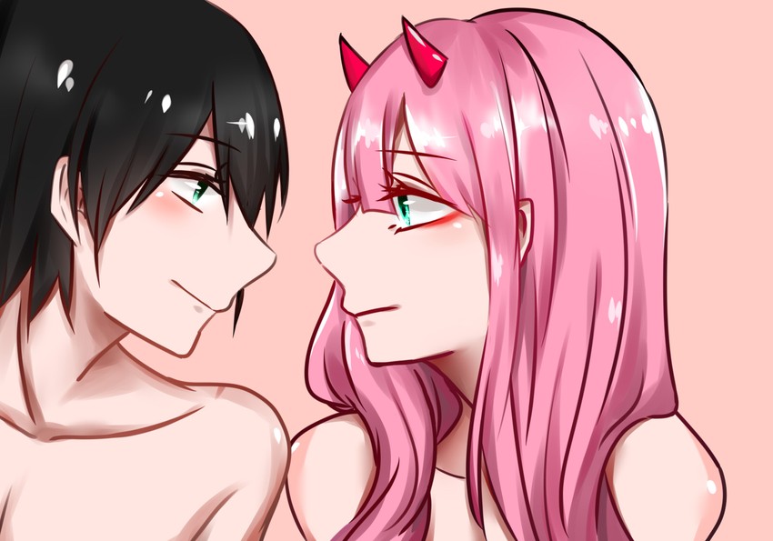 zero two and hiro (darling in the franxx) drawn by qiuxueovo