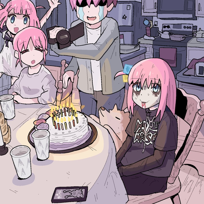 gotoh hitori, gotoh futari, gotoh michiyo, jimihen, and gotoh naoki (bocchi the rock!) drawn by psicochurroz