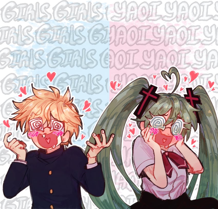 hatsune miku and kagamine len (vocaloid and 2 more) drawn by m4ycrowave