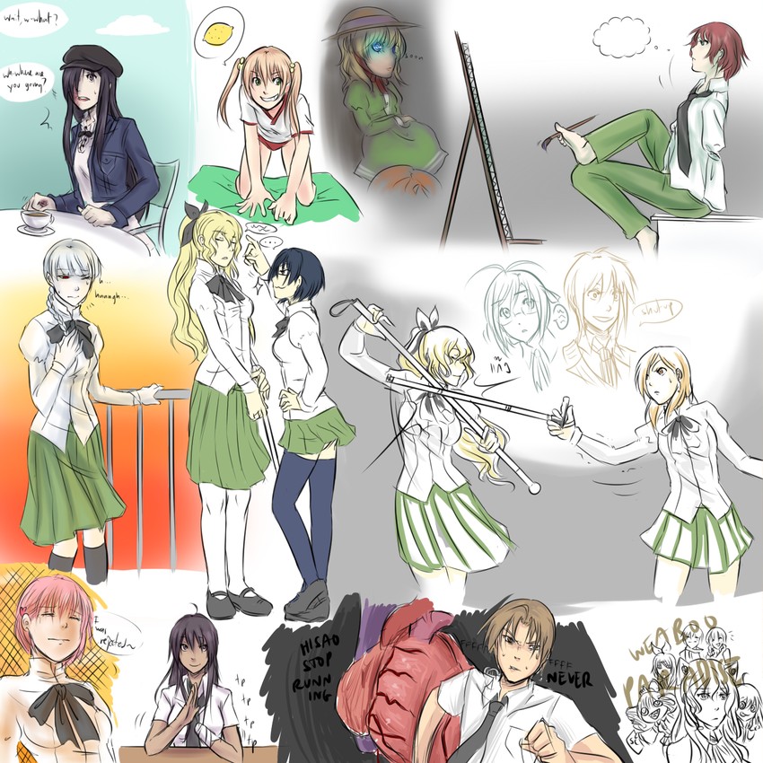 ikezawa hanako, satou lilly, tezuka rin, ibarazaki emi, hakamichi shizune, and 7 more (katawa shoujo) drawn by amaranth-pink