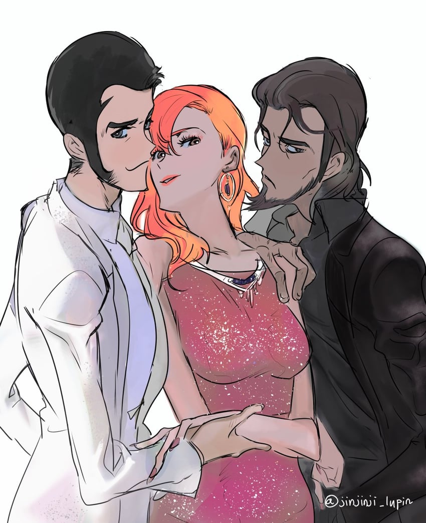 arsene lupin iii, jigen daisuke, and mine fujiko (lupin iii) drawn by jinjinji_lupin
