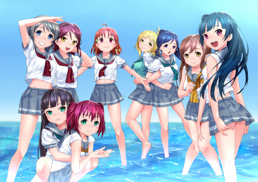 watanabe you, tsushima yoshiko, sakurauchi riko, takami chika, matsuura kanan, and 4 more (love live! and 1 more) drawn by rumil